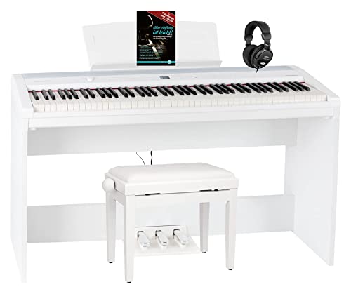 Steinmayer P-60 WM Stagepiano Home Set (88 Tasten und passendem Unterbau, Hammermechanik, Anschlagdynamik, 128-fach polyphon, 14 Sounds, inkl. Pianobank, Kopfhörer, Notenhalter, & Noten) Weiß