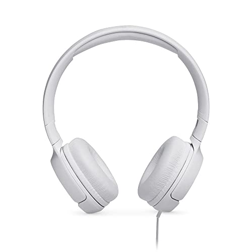JBL Tune500 On-Ear Kopfhörer mit Kabel in Weiß – Ohrhörer mit 1-Tasten-Fernbedienung, integriertem Mikrofon & Sprachassistent – Telefonieren und Musik hören unterwegs