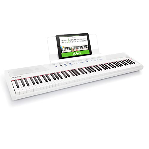 Alesis Recital White - 88-Tasten Einsteiger Digital Piano / E Keyboard mit halbgewichteten Tasten,eingebauten 20 Watt Lautsprechern und fünf Premium-Stimmen, 3-Monatsabo Skoove, Weiß