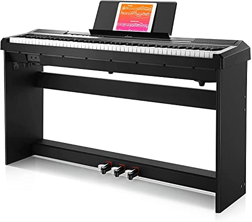 Donner E-Piano 88 Tasten, Halb Gewichteten Anfänger Klavier, Digital Piano mit Abnehmbarer Klavierständer und Pedal, DEP-10S