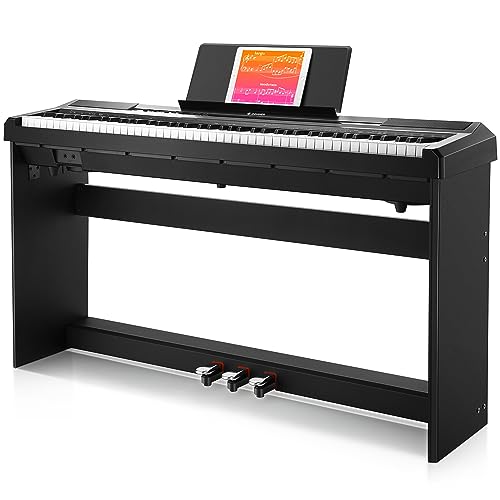 Donner E-Piano 88 Tasten, Halb Gewichteten Anfänger Klavier, Digital Piano mit Abnehmbarer Klavierständer und Pedal, DEP-10S Schwarz