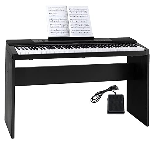 McGrey DK-88 Beginner-Keyboard in Stagepiano Optik - Einsteiger-Keyboard mit 88 Tasten - mit Unterbau - 146 Klänge - Split-, Dual- und Twinova-Funktion - inklusive Sustain-Pedal - Schwarz