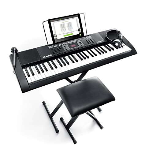 Alesis Melody 61-Tasten E Piano / Keyboard mit Ständer, eingebauten Lautsprechern, Kopfhörer, Mikrofon, Notenständer und Hocker
