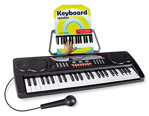 McGrey BK-4910BK Keyboard - Kinder Keyboard mit 49 Tasten - Einsteigerkeyboard mit 16 Sounds und 10 Rhythmen - Piano mit Lernfunktion, Mikrofon für Gesang und Notenständer - Mit Schule - Schwarz