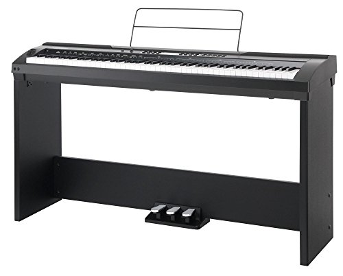 Classic Cantabile SP-150 BK Stagepiano SET inkl. Ständer (88 Soft-Touch Tasten, Anschlagdynamik, MIDI, USB, Aufnahme- & Begleitfunktion, inkl. Notenständer, Netzteil, Unterbau, Pedaleinheit) schwarz