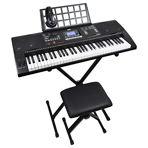 Axus AXP2-Paket mit elektronischem Keyboard-Piano, 61 „Hammermechanik“-Tasten mit Anschlagdynamik, dazu ein Ständer, ein Hocker, ein Kopfhörer, ein Netzteil und ein Notenständer