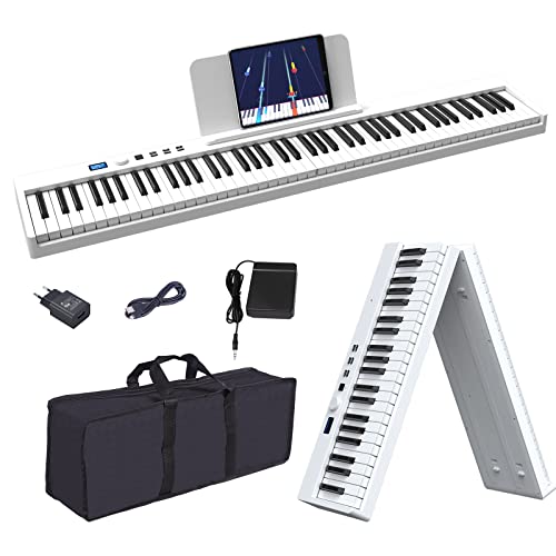 OYAYO Piano mit 88 Tasten Faltbares Klavier mit LCD Bildschirm & Halbgewichteten Tasten Unterstützung USB MIDI & Bluetooth, Digital Piano Keyboard mit Klaviertasche für Kinder Geburtstags Geschenk