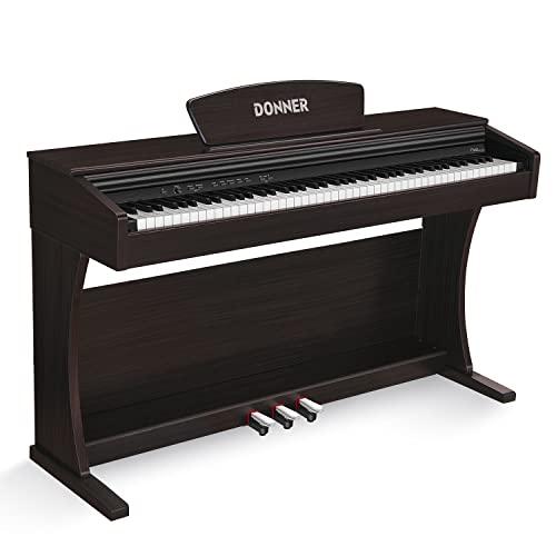 Donner DDP-300 E-Piano, 88 Tasten gewichtete Tastatur, Digitalpiano mit Hammermechanik, Elektronisches Klavier für Einsteiger mit Dreifachpedalen, Doppelhochtöner und Subwoofer, USB-MIDI-Anschluss