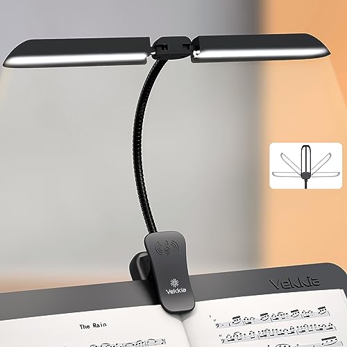 Vekkia Professionelle tragbare notenständer licht mit 42 LED, Wiederaufladbar superhelle Klavierlampe, 5 Helligkeitsstufen×3 Farbtemperaturen Notenpultleuchte, Perfekt für Flügel, Bücherlesen