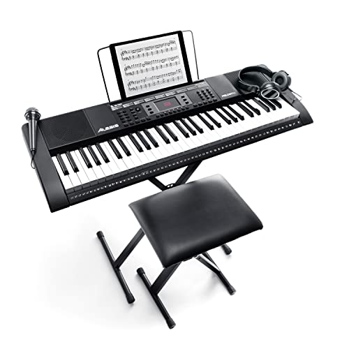Alesis Melody 61-Tasten E Piano/Keyboard mit Ständer, eingebauten Lautsprechern, Kopfhörer, Mikrofon, Notenständer und Hocker, 1/8-Zoll Kopfhöreranschluss schaltet die Lautsprecher stumm