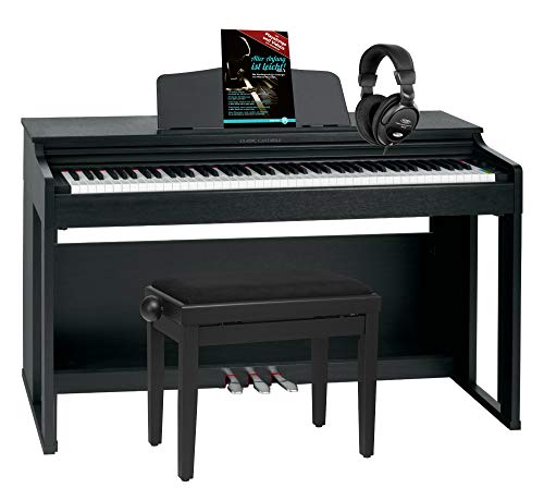 Classic Cantabile DP-230 SM E-Piano - Digitalpiano mit Hammermechanik - 88 Tasten - 2 Anschlüsse für Kopfhörer, USB, Audio und MIDI - Set inkl. Pianobank, Kopfhörer, Klavierschule - Schwarz matt