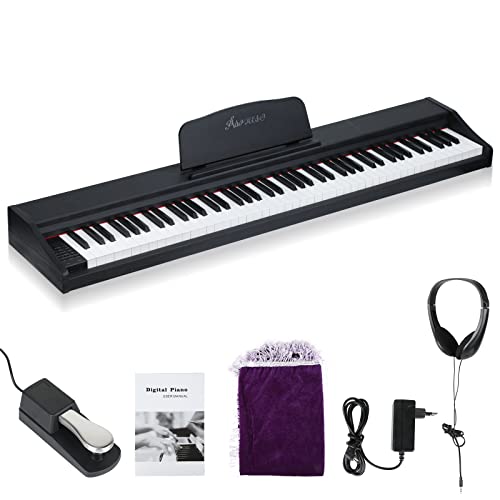 Asmuse Digital Piano 88 Tastentastatur mit halbgewichtetem und Bluetooth tragbarem Klavier Home Digital Pianos Full Size Keyboard mit USB MIDI und Kopfhöreranschluss Geeignet für Anfänger und Profis