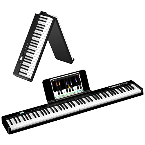 TERENCE Piano mit 88 Tasten Faltbares Klaviertastatur mit 1800mAh Batterie unterstützung MIDI USB-Schnittstelle Piano-Anwendung mit Bluetooth Notenständer Aufkleber Audiokabel Kopfhörer Sustain Pedal
