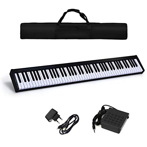 COSTWAY Digitales Piano Keyboard 88 Tasten, tragbares elektronisches Musikinstrument, Bedienfeld, Leichtgewicht, Musikgeschenke für Kinder und Anfänger, mit Tragetasche, schwarz