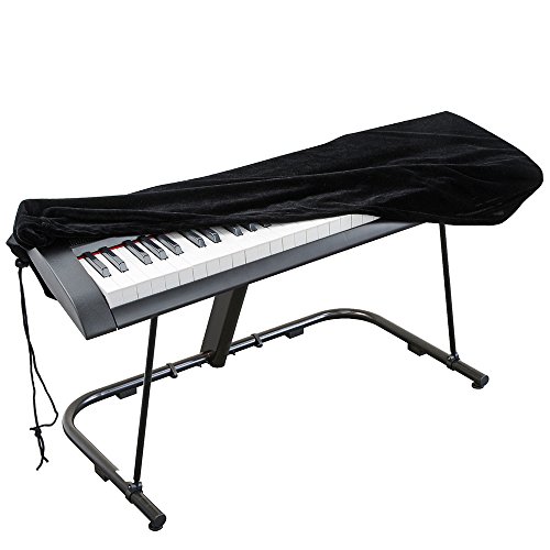 Abdeckung für Klaviertastatur, Stretch-Samt Schutzabdeckung mit verstellbaren, elastischen Schnur und Verriegeln für 88 Tasten-Tastatur, Digitalpiano Yamaha Casio Roland Konsolen und mehr (schwarz)
