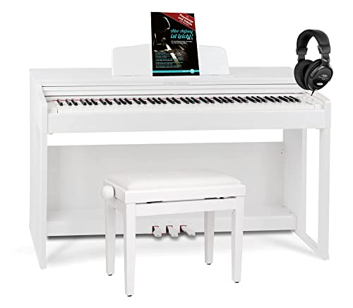 Classic Cantabile DP-230 WM E-Piano - Digitalpiano mit Hammermechanik - 88 Tasten - 2 Anschlüsse für Kopfhörer, USB, Audio und MIDI - Set inkl. Pianobank, Kopfhörer, Klavierschule - Weiß matt