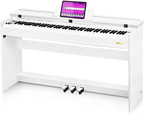 Vangoa Digital Piano 88 Tasten Gewichtet Hammermechanik E-Piano für Anfänger Profi mit Klavierständer, 3-Pedal, 2 Kopfhöreranschluss, LCD-Bildschirm, USB/MIDI, Weiß