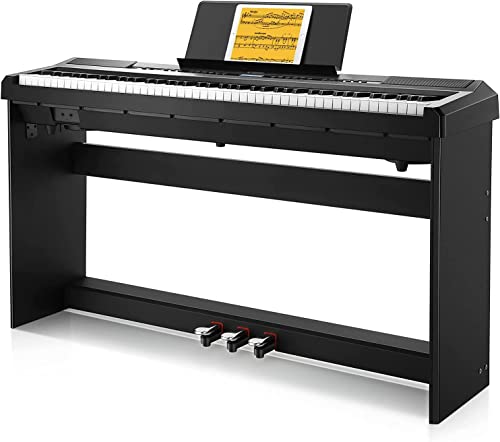 E Piano 88 Tasten, Donner DEP-20S Digital Piano Keyboard 88 Tasten Hammermechanik Gewichtete, Anfänger E-Piano mit Pedal und Klavierständer