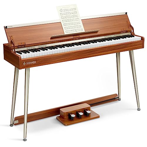 Donner DDP-80 PLUS E-Piano, 88 Tasten Gewichtete Tastatur, Digital piano für Zuhause, unterstützt USB-MIDI und Kopfhörer, Halb-offene Abdeckung, mit Metall-Dreifachpedal, Netzteil