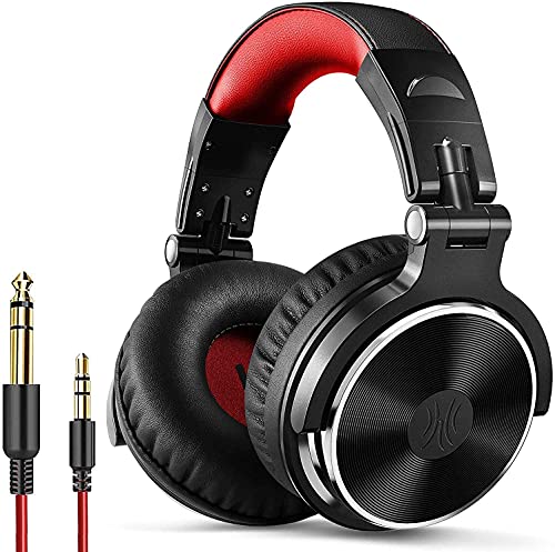 OneOdio Over Ear Kopfhörer mit Kabel, 50mm Treiber, Bassklang, 6.35 & 3.5mm Klinke, Share-Port, Geschlossene DJ Headphones für Studio, Podcast, Monitor, Handy, PC, MP3/4 (Pro-10 Rot)