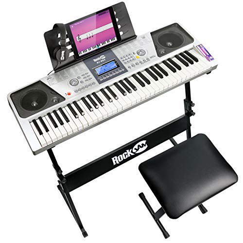 RockJam 61 Key Keyboard Piano Kit with Digital Piano Bench, Electric Piano Stand, Headphones Piano Note Stickers & Simply Piano Lessons